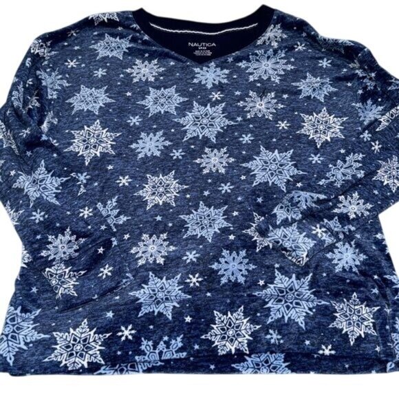Nautica Womens Snowflake Pajama Set S 100% Cotton Blue Winter Pattern Vietnam - Picture 2 of 11